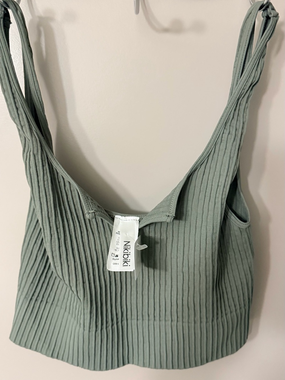 Nikibiki Ribbed Crop Top in Sage Green